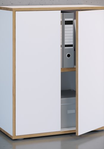 VCM NORDIC Salia B60 Büroregal, mit 2 Türen und 1 verstellbarem Boden - Weiß und Naturholz