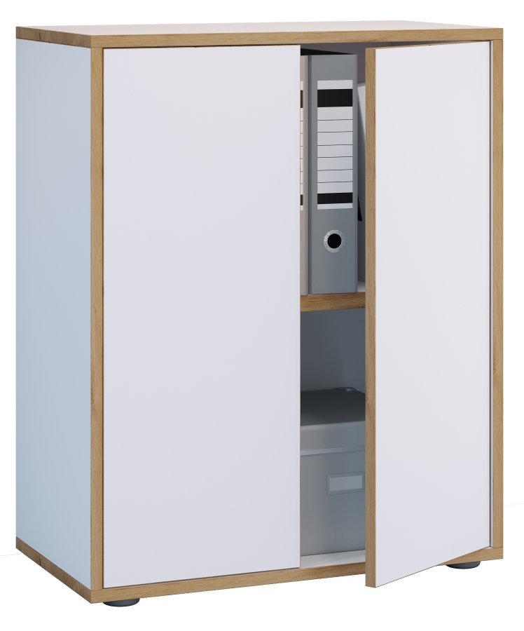 VCM NORDIC Salia B60 Büroregal, mit 2 Türen und 1 verstellbarem Boden - Weiß und Naturholz