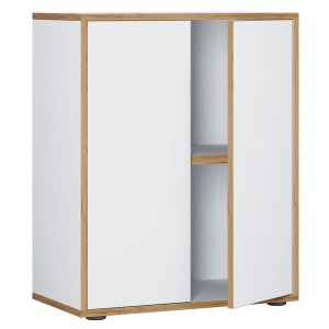 VCM NORDIC Salia B60 kontorhylle, m. 2 drer og 1 justerbar hylle - hvit og naturlig tre