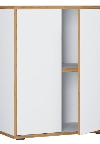 VCM NORDIC Salia B60 Büroregal, mit 2 Türen und 1 verstellbarem Boden - Weiß und Naturholz