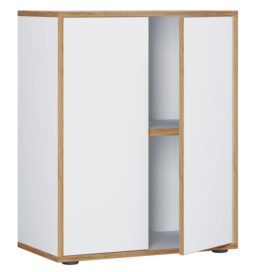 VCM NORDIC Salia B60 Büroregal, mit 2 Türen und 1 verstellbarem Boden - Weiß und Naturholz