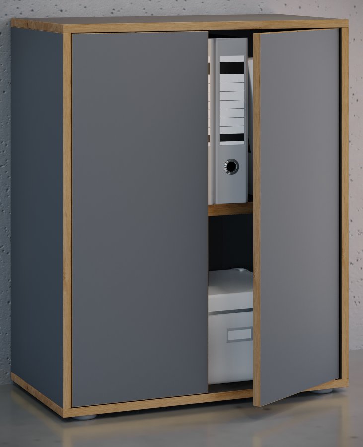 VCM NORDIC Salia B60 Büroregal mit 2 Türen und 1 verstellbarem Boden - Anthrazitgrau und Naturholz