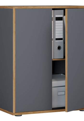 VCM NORDIC Salia B60 Büroregal mit 2 Türen und 1 verstellbarem Boden - Anthrazitgrau und Naturholz