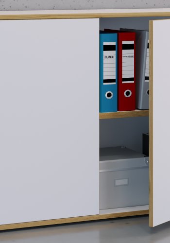 VCM NORDIC Salia B100 kontorbokhylle, m. 2 drer og 1 justerbar hylle - hvit og naturlig tre