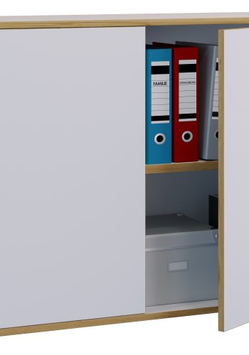 VCM NORDIC Salia B100 kontorbokhylle, m. 2 drer og 1 justerbar hylle - hvit og naturlig tre