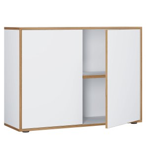 VCM NORDIC Salia B100 kontorbokhylle, m. 2 drer og 1 justerbar hylle - hvit og naturlig tre