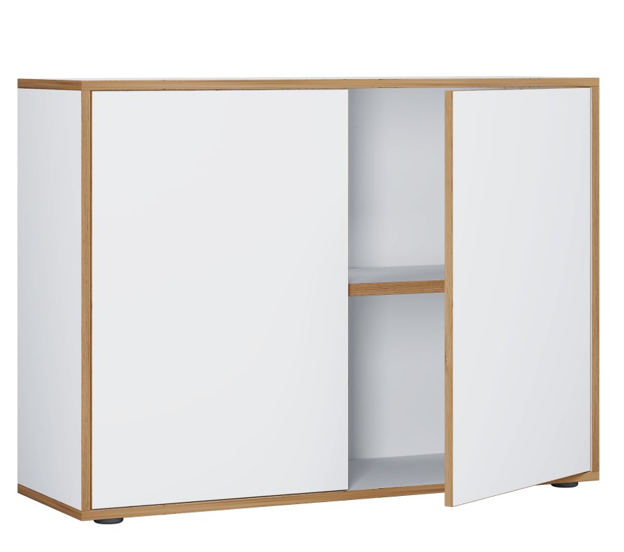 VCM NORDIC Salia B100 kontorbokhylle, m. 2 drer og 1 justerbar hylle - hvit og naturlig tre