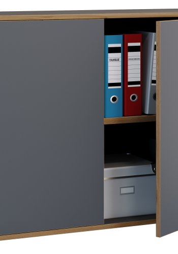 VCM NORDIC Salia B100 Büroregal mit 2 Türen und 1 verstellbarem Boden - Anthrazitgrau und Naturholz