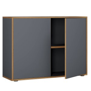 VCM NORDIC Salia B100 kontorbokhylle, m. 2 drer og 1 justerbar hylle - antrasittgr og naturlig tre