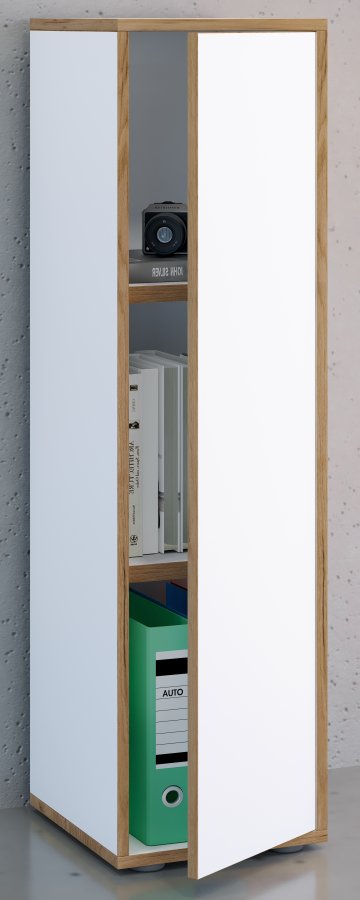 VCM NORDIC Salia B30 Büroregal, mit 1 Tür und 2 verstellbaren Böden - Weiß und Naturholz