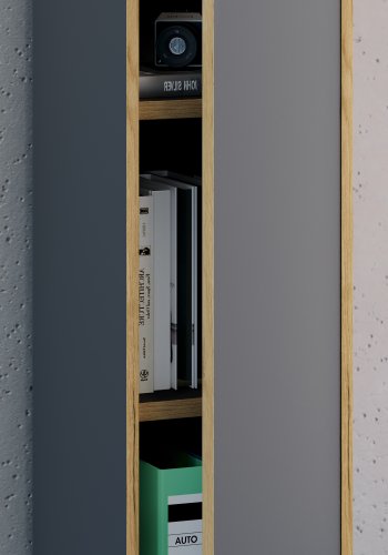 VCM NORDIC Salia B30 Büroregal, mit 1 Tür und 2 verstellbaren Böden - Anthrazitgrau und Naturholz