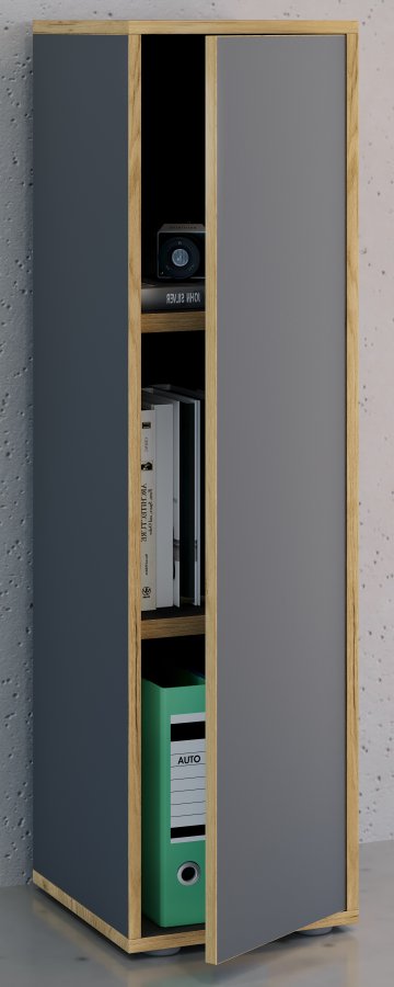 VCM NORDIC Salia B30 Büroregal, mit 1 Tür und 2 verstellbaren Böden - Anthrazitgrau und Naturholz
