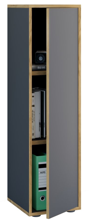 VCM NORDIC Salia B30 Büroregal, mit 1 Tür und 2 verstellbaren Böden - Anthrazitgrau und Naturholz