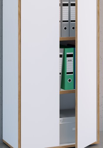 VCM NORDIC Salia B60 kontorbokhylle, med 2 drer og 2 justerbare hyller - hvit og naturlig tre