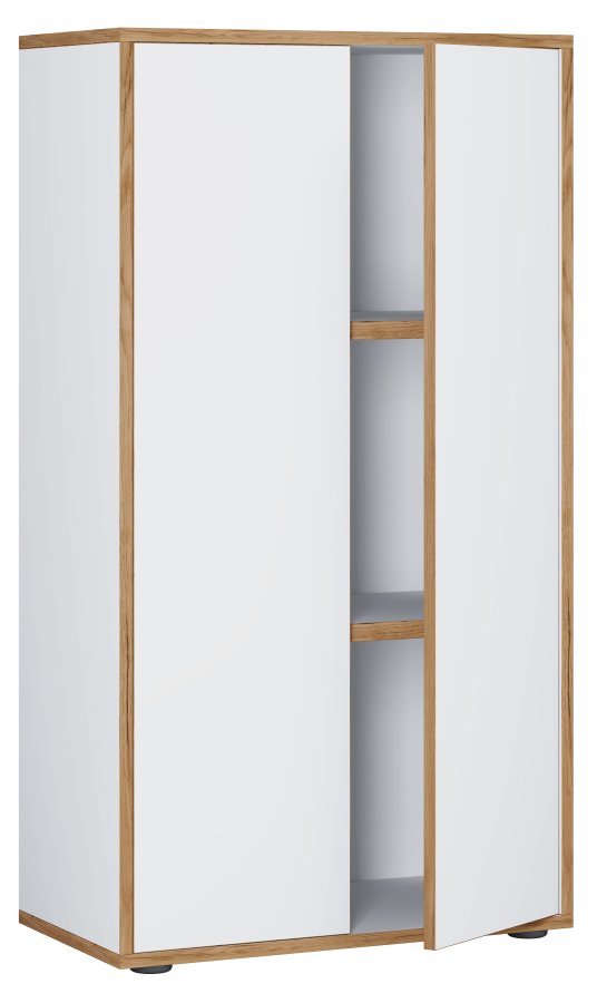 VCM NORDIC Salia B60 kontorbokhylle, med 2 drer og 2 justerbare hyller - hvit og naturlig tre