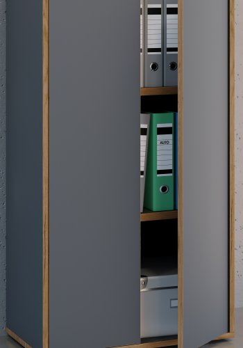 VCM NORDIC Salia B60 Büroregal mit 2 Türen und 2 verstellbaren Einlegeböden – Anthrazitgrau und Naturholz