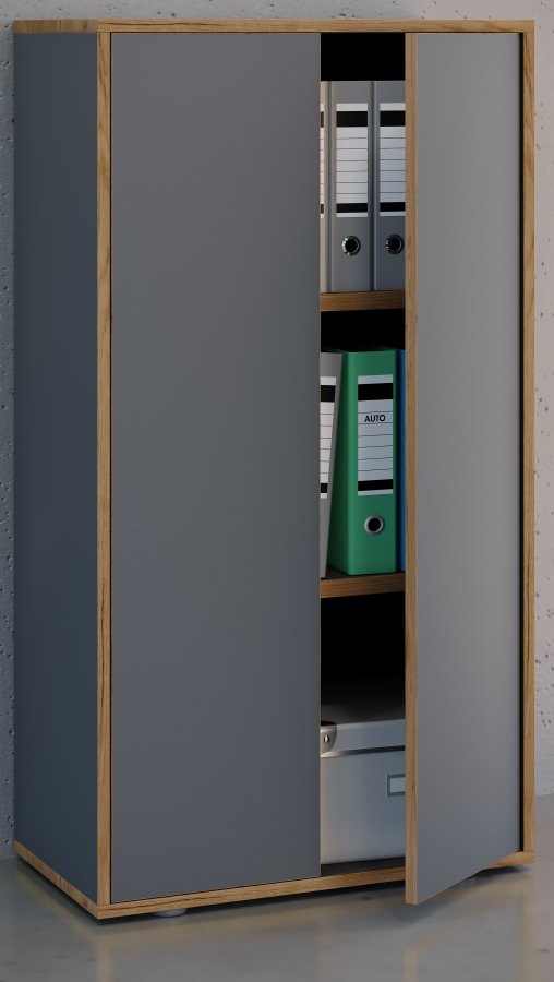 VCM NORDIC Salia B60 Büroregal mit 2 Türen und 2 verstellbaren Einlegeböden – Anthrazitgrau und Naturholz