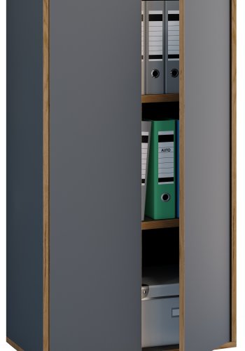 VCM NORDIC Salia B60 Büroregal mit 2 Türen und 2 verstellbaren Einlegeböden – Anthrazitgrau und Naturholz