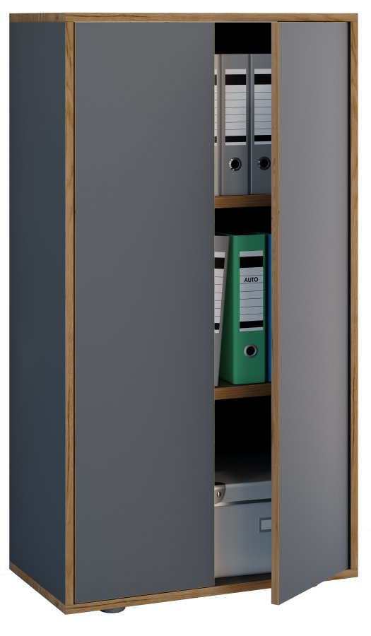VCM NORDIC Salia B60 Büroregal mit 2 Türen und 2 verstellbaren Einlegeböden – Anthrazitgrau und Naturholz
