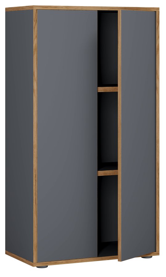VCM NORDIC Salia B60 Büroregal mit 2 Türen und 2 verstellbaren Einlegeböden – Anthrazitgrau und Naturholz