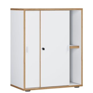 VCM NORDIC Salia B60 kontorhylle, m. 2 skyvedrer, ls og 1 justerbar hylle - hvit og naturlig tre