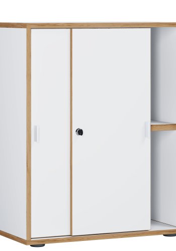VCM NORDIC Salia B60 Büroregal, mit 2 Schiebetüren, Schloss und 1 verstellbarem Boden - Weiß und Naturholz