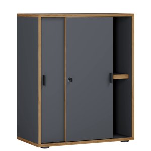 VCM NORDIC Salia B60 kontorhylle, m. 2 skyvedrer, ls, 1 justerbar hylle - antrasittgr og naturlig tre