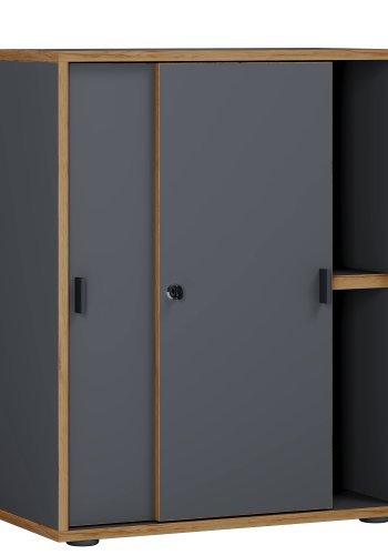 VCM NORDIC Salia B60 Büroregal, m. 2 Schiebetüren, Schloss, 1 verstellbarer Boden - Anthrazitgrau und Naturholz