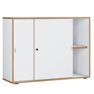 VCM NORDIC Salia B100 kontorbokhylle, m. 2 skyvedrer, ls og 1 justerbar hylle - hvit og naturlig tre