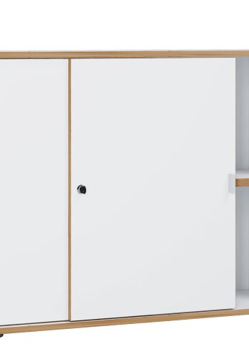 VCM NORDIC Salia B100 Büroregal, mit 2 Schiebetüren, Schloss und 1 verstellbarem Boden - Weiß und Naturholz
