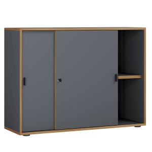 VCM NORDIC Salia B100 kontorbokhylle, m. 2 skyvedrer, ls, 1 justerbar hylle - antrasittgr og naturlig tre