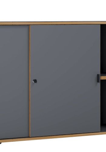 VCM NORDIC Salia B100 kontorbokhylle, m. 2 skyvedrer, ls, 1 justerbar hylle - antrasittgr og naturlig tre