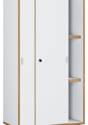 VCM NORDIC Salia B60 Büroregal, mit 2 Schiebetüren, Schloss und 2 verstellbaren Böden - Weiß und Naturholz