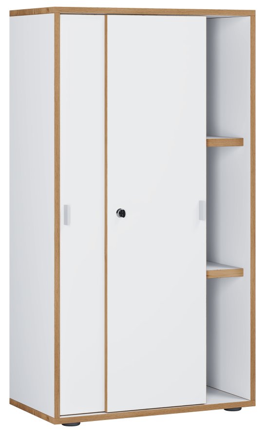 VCM NORDIC Salia B60 Büroregal, mit 2 Schiebetüren, Schloss und 2 verstellbaren Böden - Weiß und Naturholz