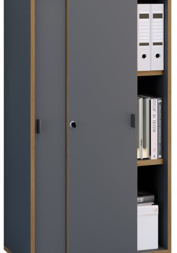 VCM NORDIC Salia B60 Büroregal, mit 2 Schiebetüren, Schloss und 2 verstellbaren Böden - Anthrazit und Naturholz