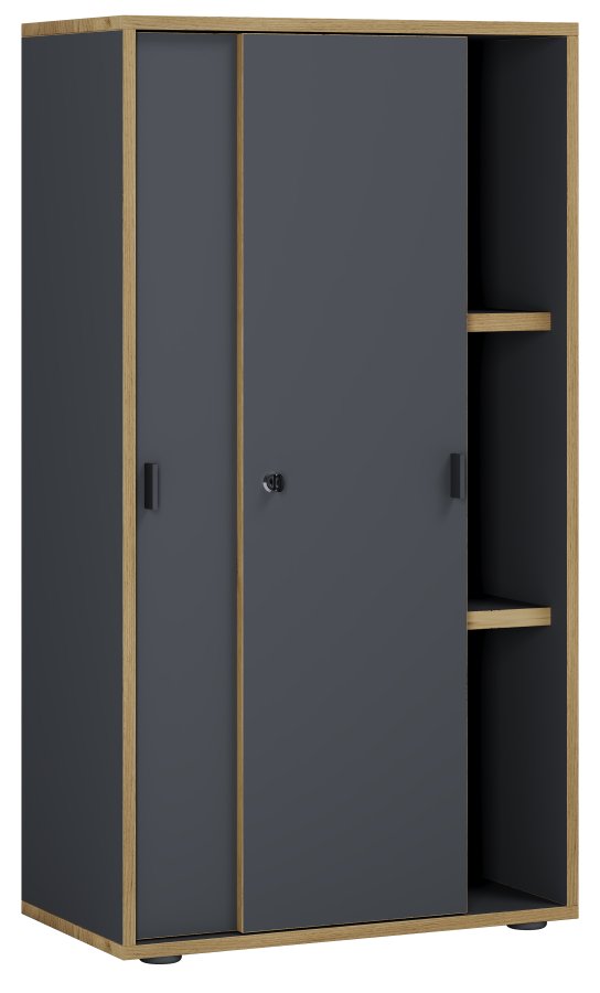 VCM NORDIC Salia B60 Büroregal, mit 2 Schiebetüren, Schloss und 2 verstellbaren Böden - Anthrazit und Naturholz