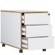 VCM NORDIC Salia T 45 Aktenschrank, abschließbar, mit 3 Schubladen und Rollen – Weiß und Naturholz
