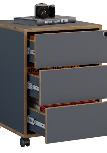 VCM NORDIC Salia T 45 Aktenschrank, abschließbar, mit 3 Schubladen und Rollen – Anthrazitgrau und Naturholz