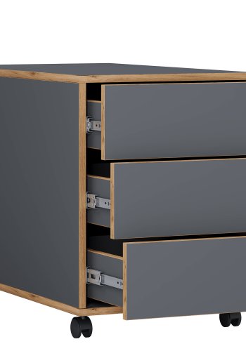 VCM NORDIC Salia T 45 Aktenschrank, abschließbar, mit 3 Schubladen und Rollen – Anthrazitgrau und Naturholz