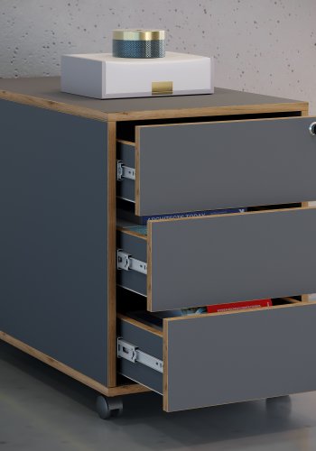 VCM NORDIC Salia T 70 arkivskap, lsbart, m. 3 skuffer og hjul - antrasittgr og naturlig tre