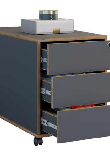 VCM NORDIC Salia T 70 arkivskap, lsbart, m. 3 skuffer og hjul - antrasittgr og naturlig tre