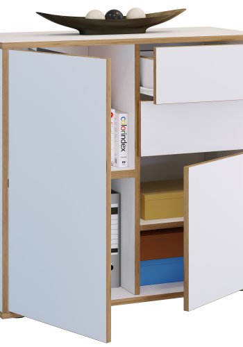 VCM NORDIC Salia B80 Bürokommode, m. 2 Türen, 2 Schubladen, 2 Einlegeböden - weiß/natur