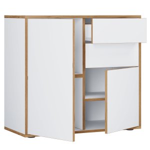 VCM NORDIC Salia B80 kontorkommode, m. 2 drer, 2 skuffer, 2 hyller - hvit/naturtre