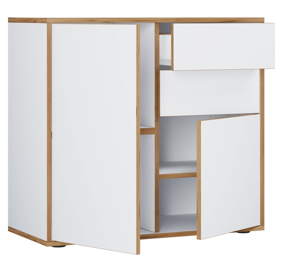 VCM NORDIC Salia B80 Bürokommode, m. 2 Türen, 2 Schubladen, 2 Einlegeböden - weiß/natur
