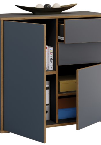 VCM NORDIC Salia B80 Bürokommode, m. 2 Türen, 2 Schubladen, 2 Einlegeböden - Anthrazitgrau/Naturholz