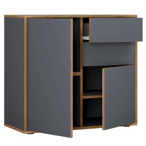 VCM NORDIC Salia B80 kontorkommode, m. 2 drer, 2 skuffer, 2 hyller - antrasittgr/naturtre