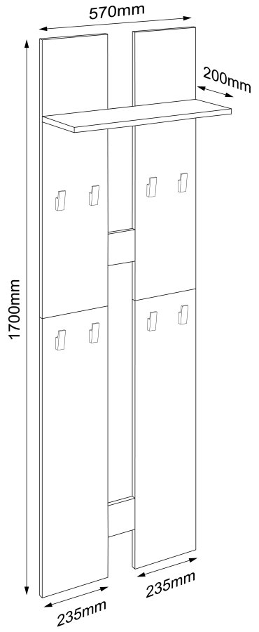 VCM NORDIC Salia L klesstativ, m. hattehylle og 8 kroker - hvit/natur tre