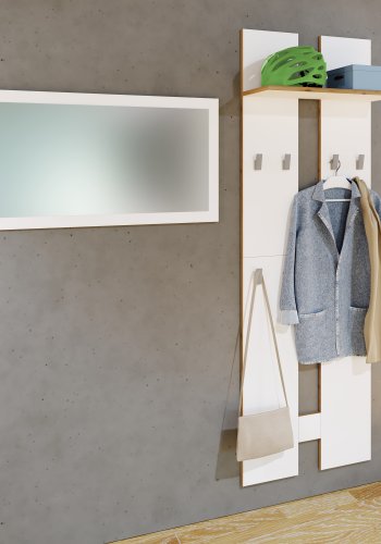 VCM NORDIC Salia L klesstativ, m. hattehylle og 8 kroker - hvit/natur tre