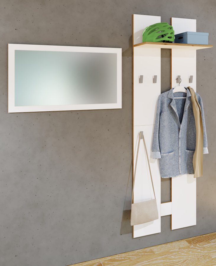 VCM NORDIC Salia L klesstativ, m. hattehylle og 8 kroker - hvit/natur tre