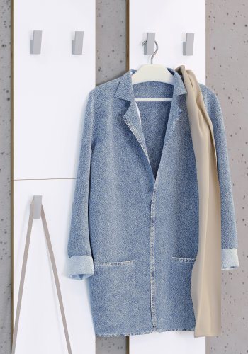 VCM NORDIC Salia L klesstativ, m. hattehylle og 8 kroker - hvit/natur tre